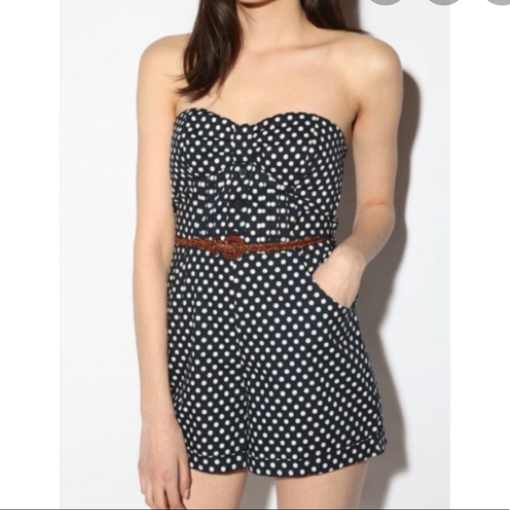 Polka dot navy blue romper